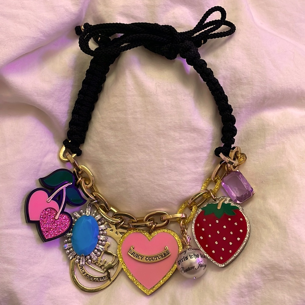 Vintage XL glitter Juicy Couture charm necklace RARE mint Y2K LARGE charms